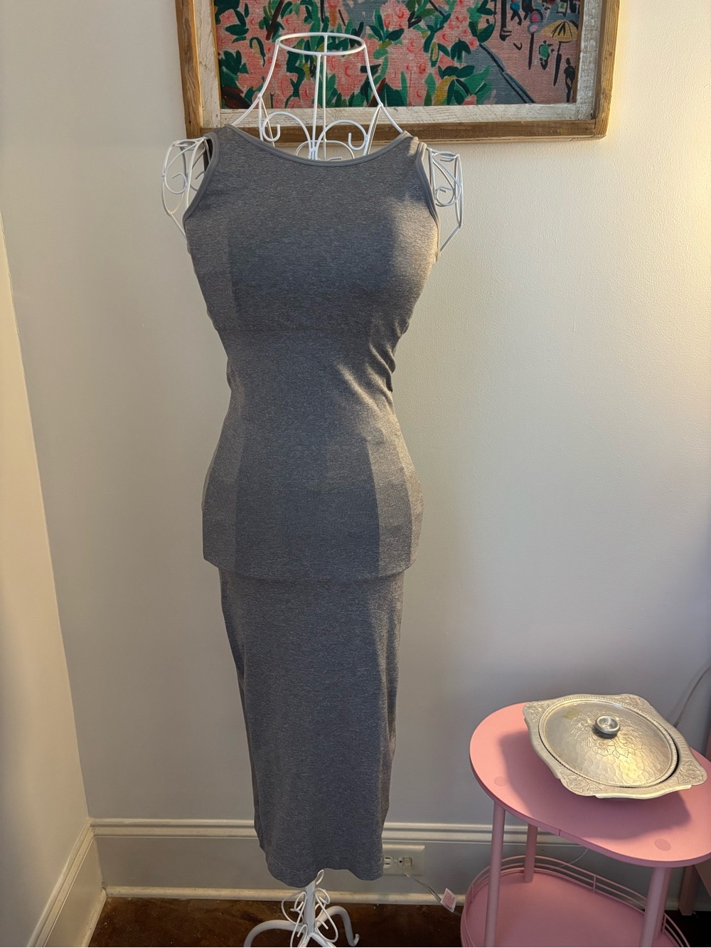 Sleeveless Gray Knit Midi Dress